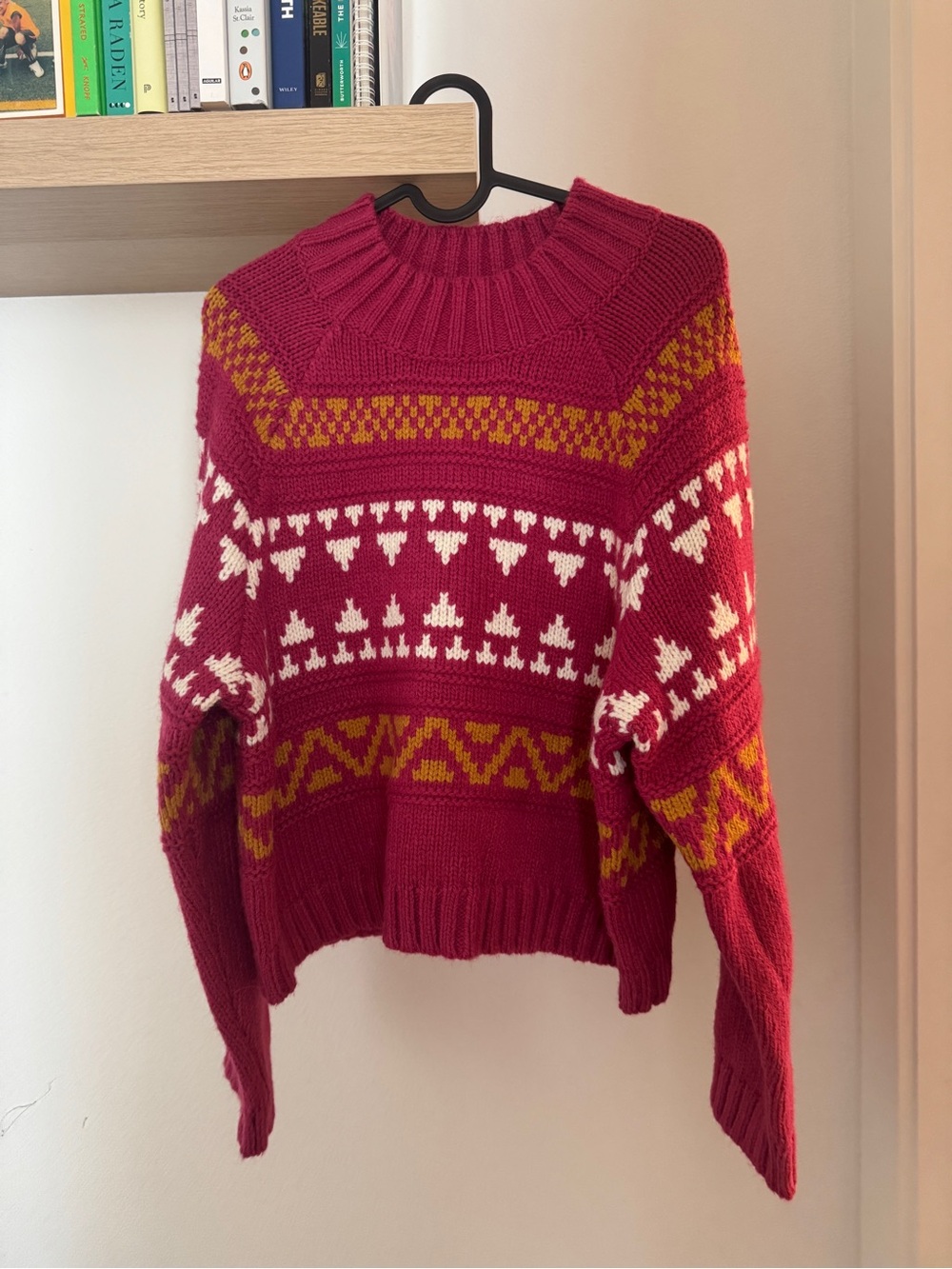 Women's Maroon Fair Isle Knit Sweater - Unbranded